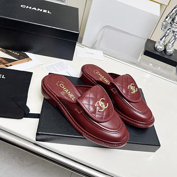 Chanel CC Logo Leather Sildes Burgundy