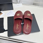 Chanel CC Logo Leather Sildes Burgundy - 5