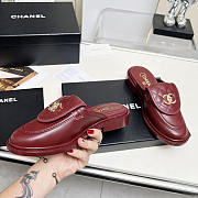 Chanel CC Logo Leather Sildes Burgundy - 4