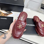 Chanel CC Logo Leather Sildes Burgundy - 2