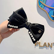 Chanel Bow Hair Clip Pearl Satin Black - 3