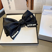 Chanel Bow Hair Clip Pearl Satin Black - 2