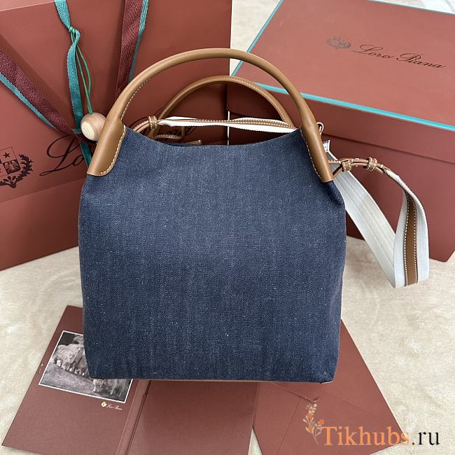 Loro Piana Large Bale Blue Denim Bag 24x20x27cm - 1