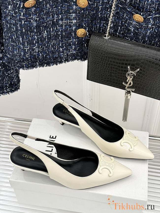 Celine Alma Triomphe Slingback Patent White 5cm - 1