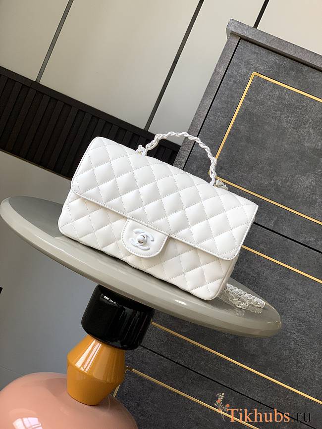 Chanel Top Handle Bag White Lambskin 23cm - 1