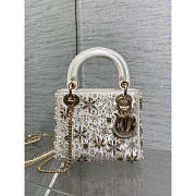 Dior Lady Dior Latte Satin Embroidered White Resin Pearl 17cm - 1