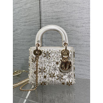 Dior Lady Dior Latte Satin Embroidered White Resin Pearl 17cm