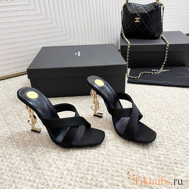 YSL Opyum Mules Satin Crepe Black 8.5cm - 1