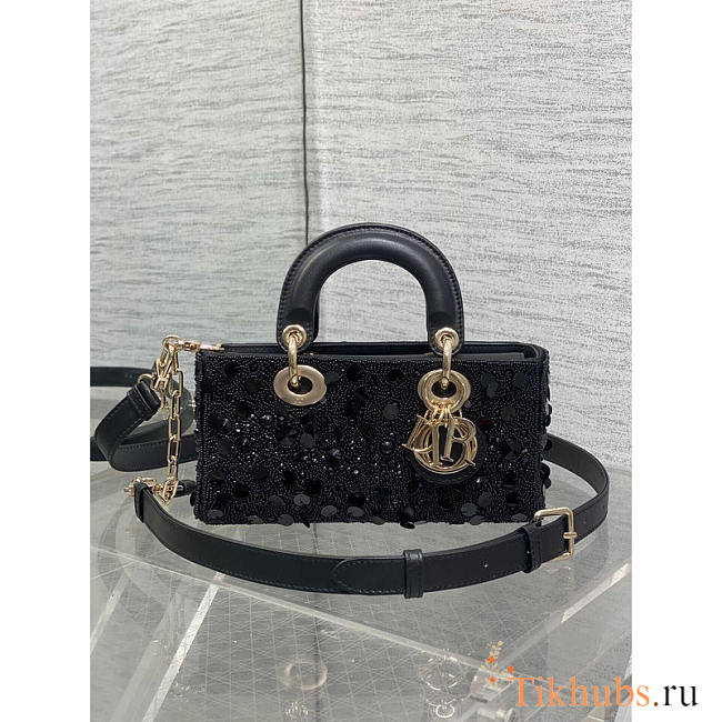 Dior Lady D-Joy Bag Metallic Beads Sequins Black 26cm - 1