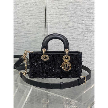 Dior Lady D-Joy Bag Metallic Beads Sequins Black 26cm