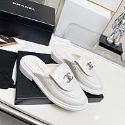 Chanel CC Logo Leather Sildes White - 1