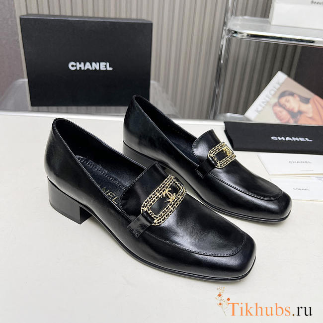 Chanel Moccasins Calfskin Black Loafers - 1