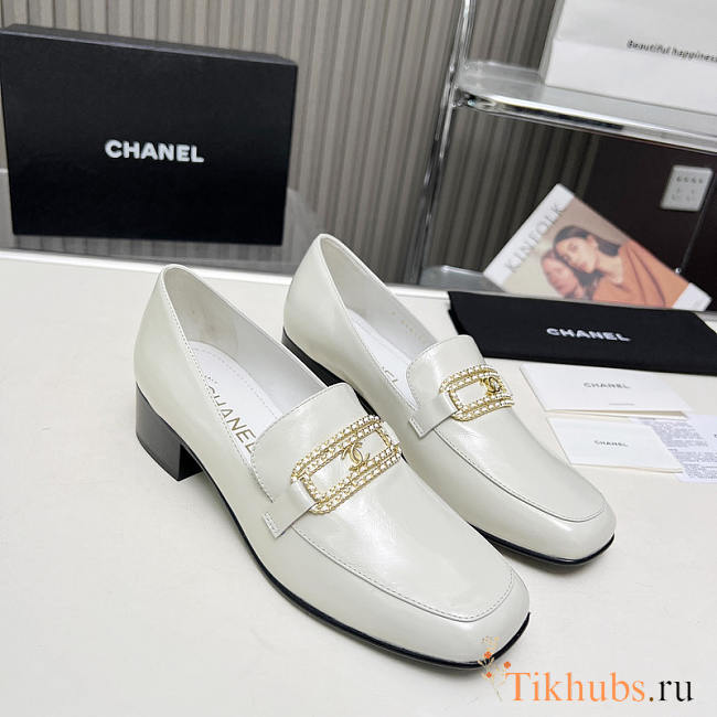 Chanel Moccasins Calfskin White Loafers - 1