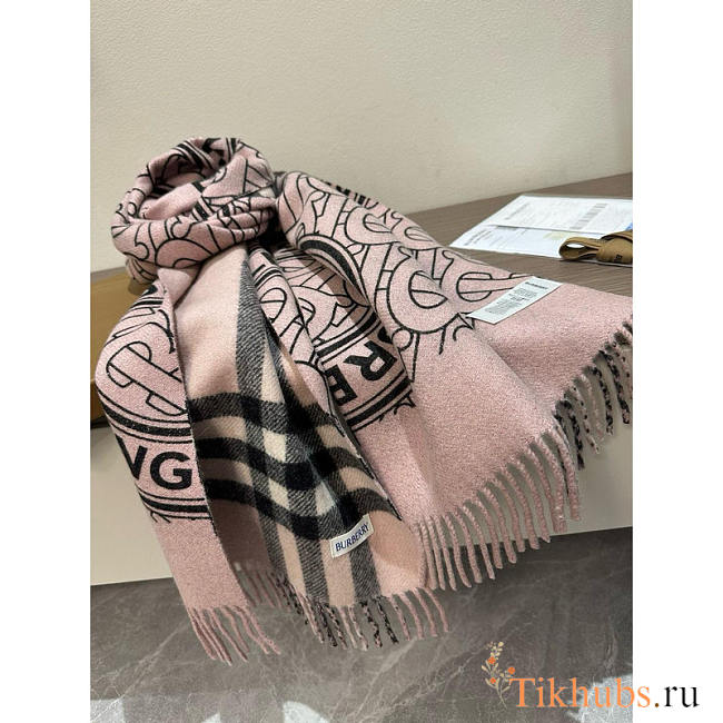 Burberry Reversible Check Cashmere Scarf Pink 190x30cm - 1