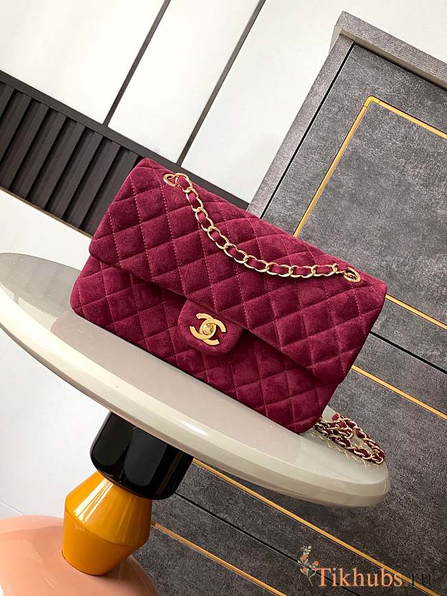 Chanel Flap Bag Red Suede Gold 25cm - 1