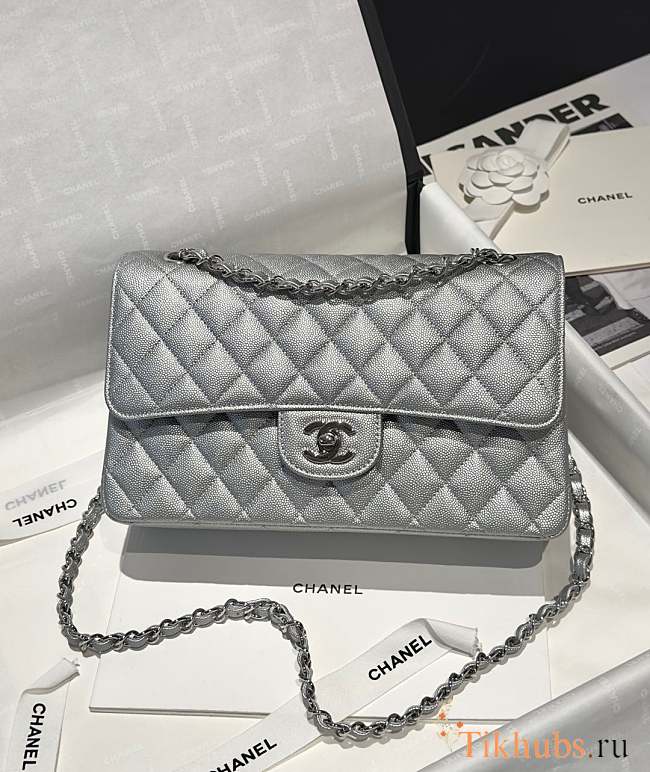 Chanel Flap Bag Silver Caviar 25cm - 1