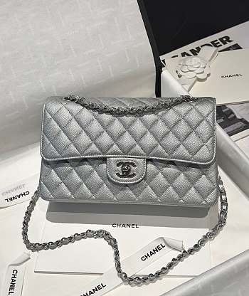 Chanel Flap Bag Silver Caviar 25cm