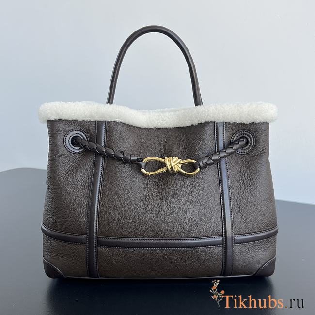 Bottega Veneta Andiamo Medium Leather Shearling Top Handle Bag - 1