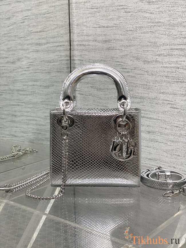 Dior Mini Lady Bag Silver Crocodile 17cm - 1