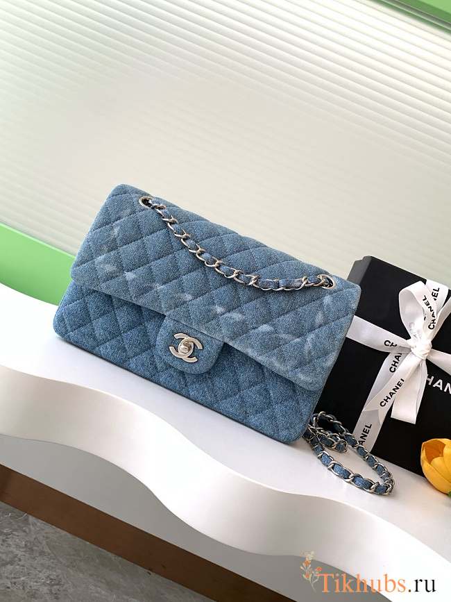 Chanel Medium Flap Bag Blue Denim 25cm - 1