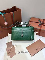 Loro Piana Extra Bag L27 Ostrich Leather Green Silver 27x10x16cm - 1