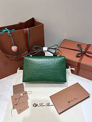 Loro Piana Extra Bag L27 Ostrich Leather Green Silver 27x10x16cm - 3