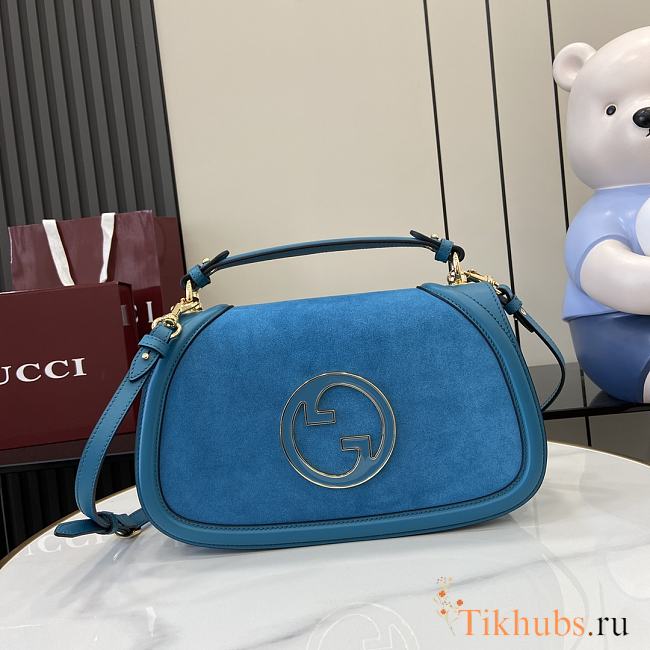 Gucci Blondie Medium Top Handle Bag Blue Suede 32x17x10cm - 1