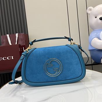 Gucci Blondie Medium Top Handle Bag Blue Suede 32x17x10cm