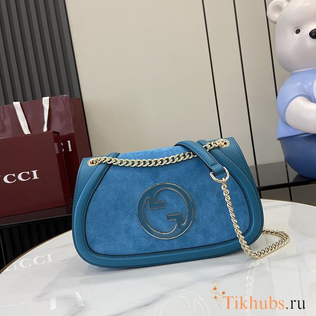 Gucci Blondie Small Shoulder Bag Suede Blue 26x16x8cm - 1