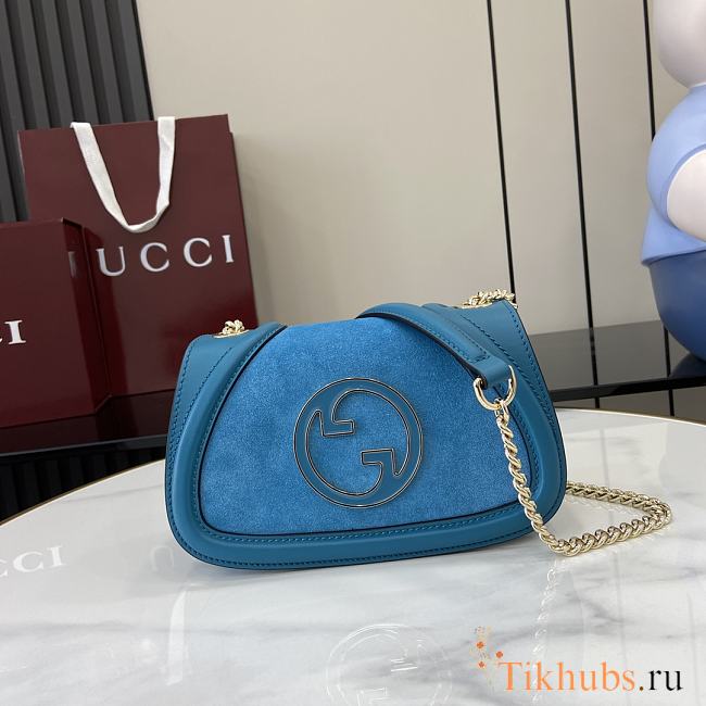 Gucci Blondie Mini Shoulder Bag Suede Blue 21.5x11x8cm - 1