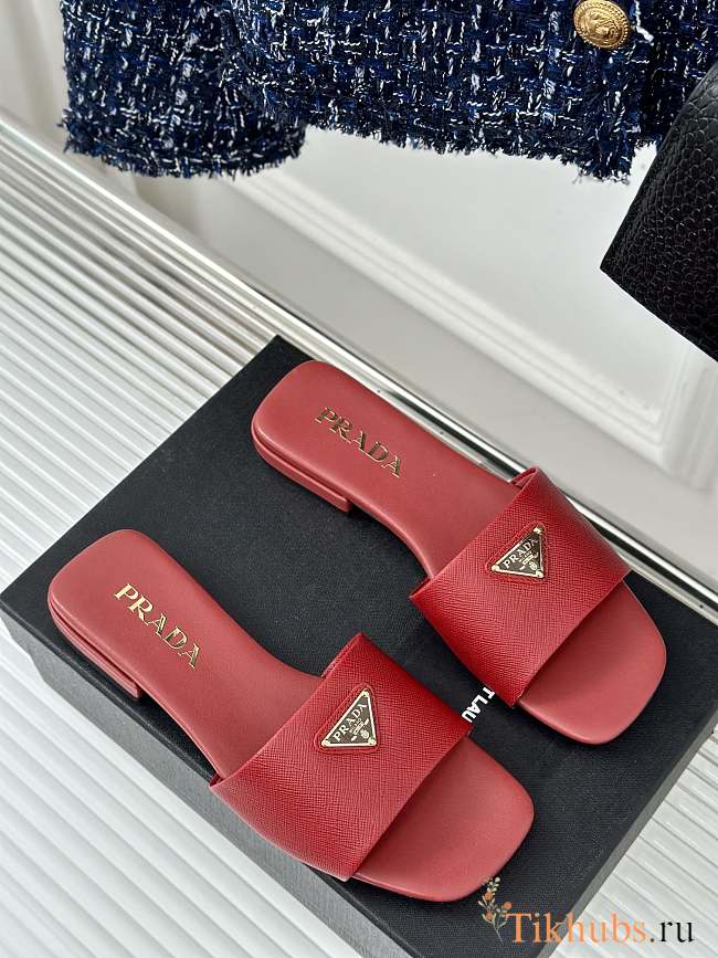 Prada Saffiano Red Slides - 1