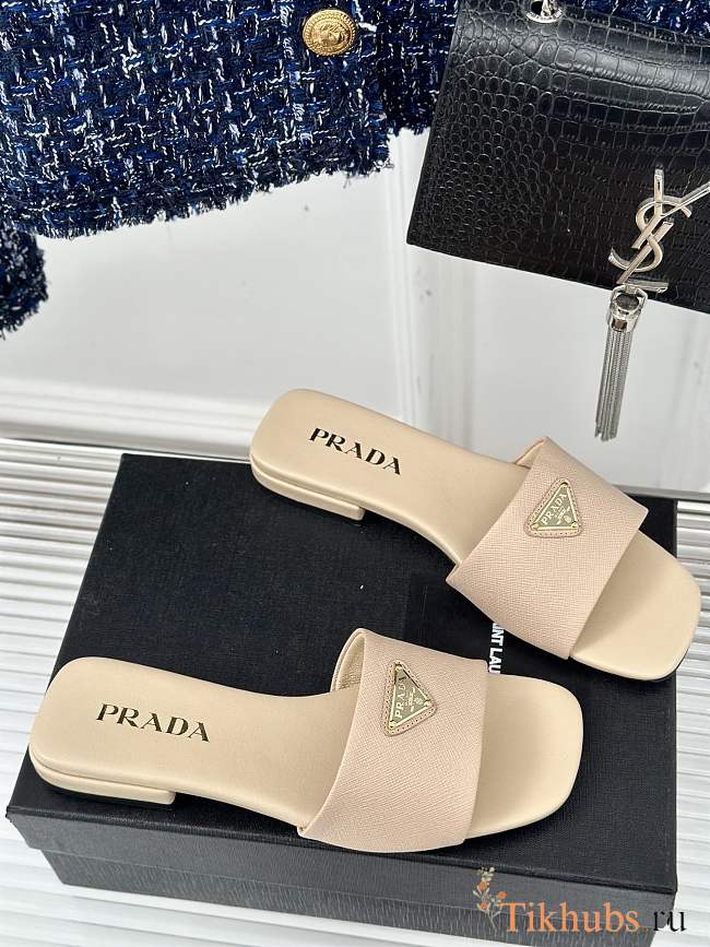 Prada Saffiano Beige Slides - 1