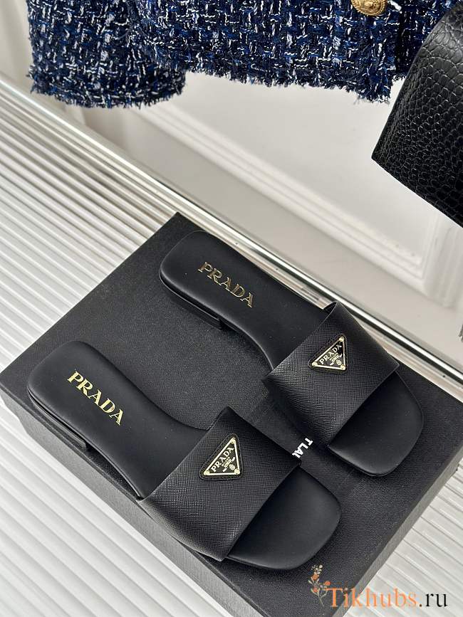 Prada Saffiano Black Slides - 1