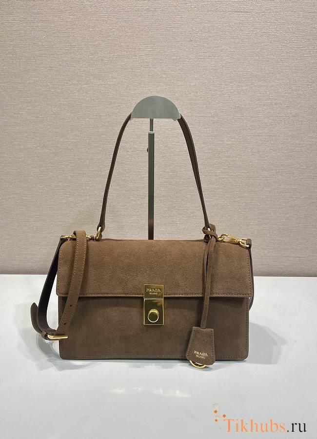 Prada Medium Suede Shoulder Bag Cocoa Brown 28x16x10cm - 1