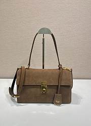 Prada Medium Suede Shoulder Bag Cocoa Brown 28x16x10cm - 1