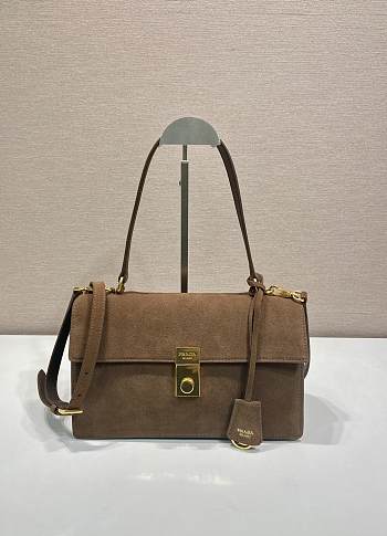 Prada Medium Suede Shoulder Bag Cocoa Brown 28x16x10cm