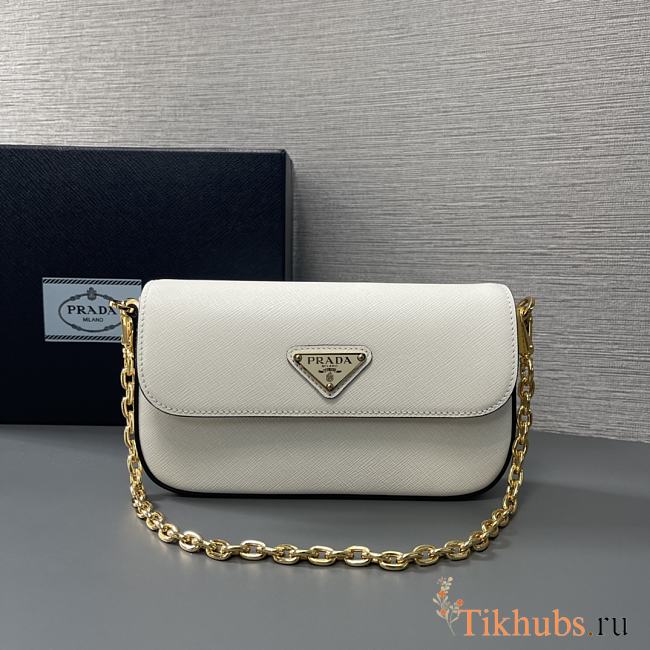 Prada Saffiano Leather Mini Flap Bag White 20.5x10.5x4cm - 1