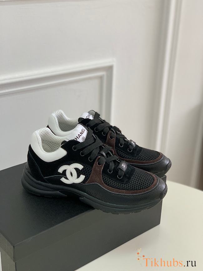 Chanel Trainers Mesh Suede Black White Sneaker - 1