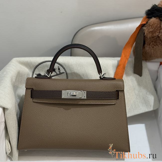 Hermes Mini Kelly Bag Tricolor Etoupe Ecorce Silver 19cm - 1