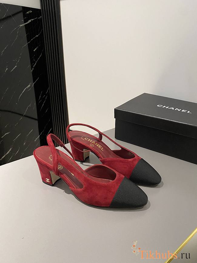 Chanel Slingback Red Suede Heel 5cm - 1