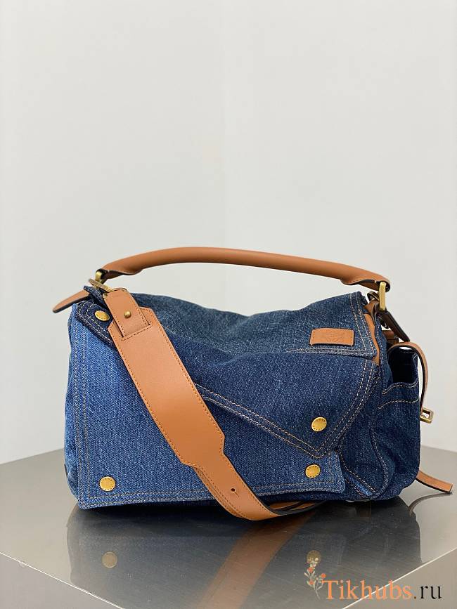 Loewe Puzzle Tan Blue Medium Denim Bag 29x12x19cm - 1