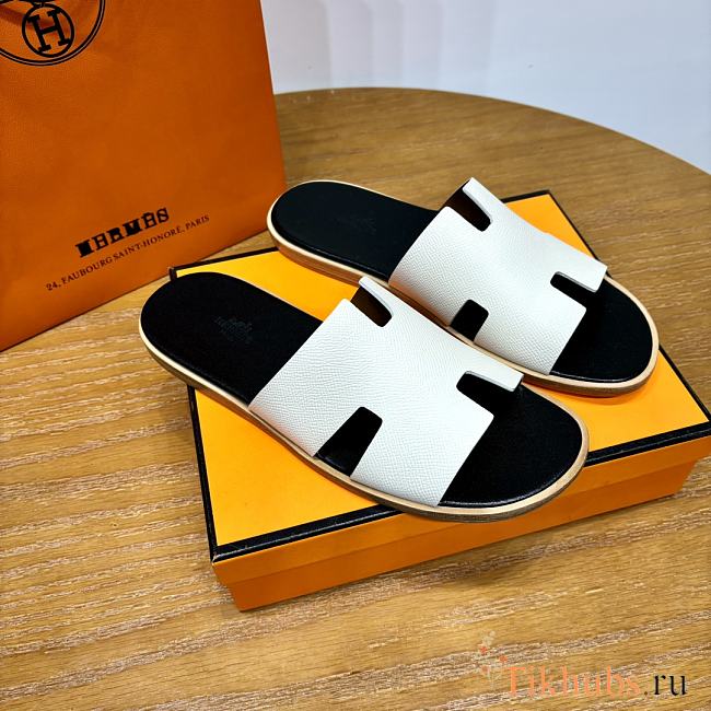 Hermes White Black Slides - 1