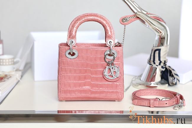 Dior Mini Lady Crystal Matte Alligator Pink 17cm - 1