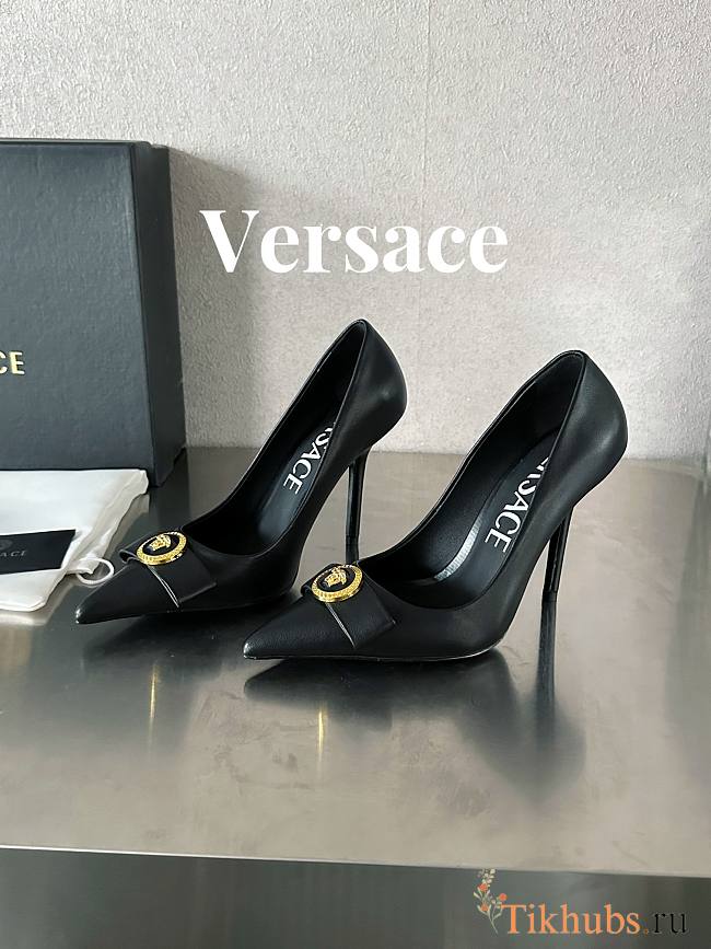 Versace Gianni Ribbon Pumps Black Heel 10cm - 1