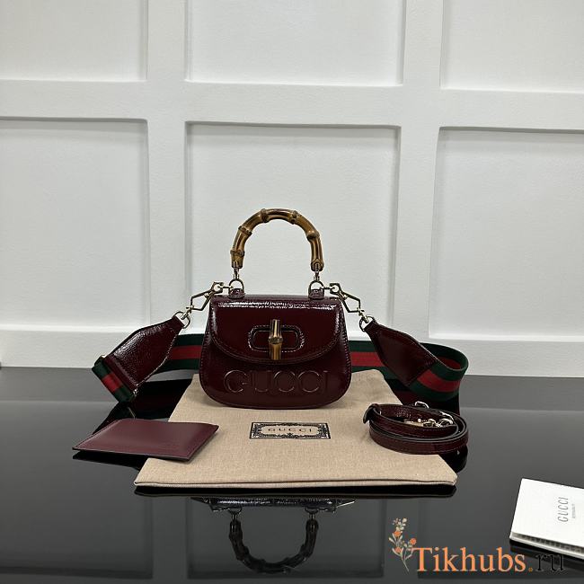 Gucci Bamboo 1947 Mini Top Handle Bag Red Wine 17x12x7.5cm - 1