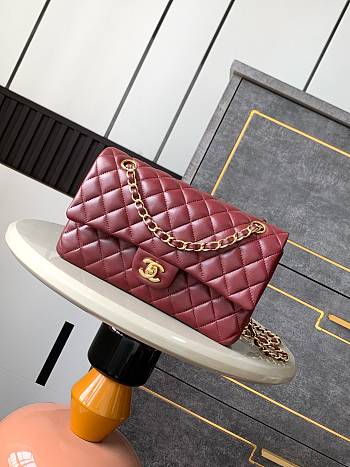 Chanel Medium Flap Bag Lambskin Red Wine Gold 25cm