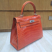 Hermes Kelly 25 Bag Orange Silver Crocodile 25cm - 5