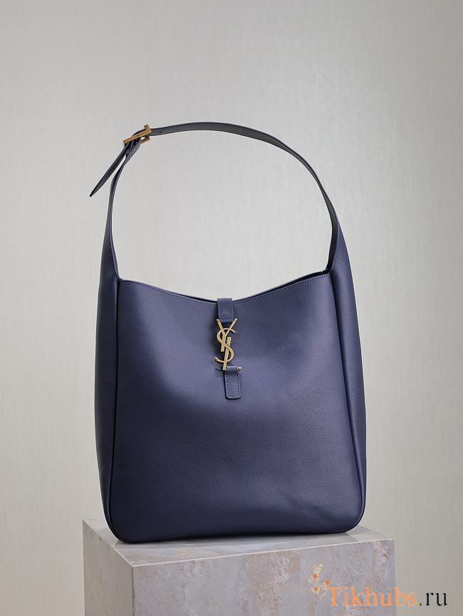 YSL Le 5 À 7 Large Grained Leather Navy Blue 30x31x13cm - 1