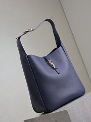 YSL Le 5 À 7 Large Grained Leather Navy Blue 30x31x13cm - 3