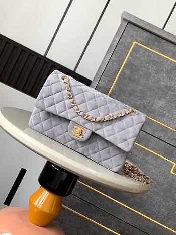 Chanel Flap Bag Light Grey Suede Gold 25cm